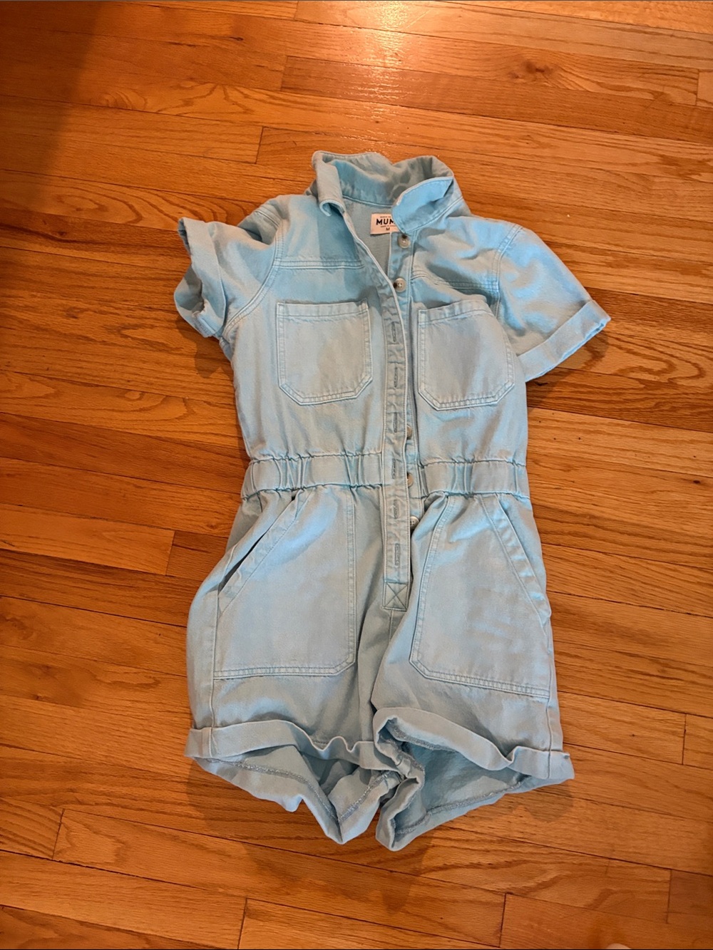 Show Me Your MuMu Light Wash Denim Short Sleeve Romper